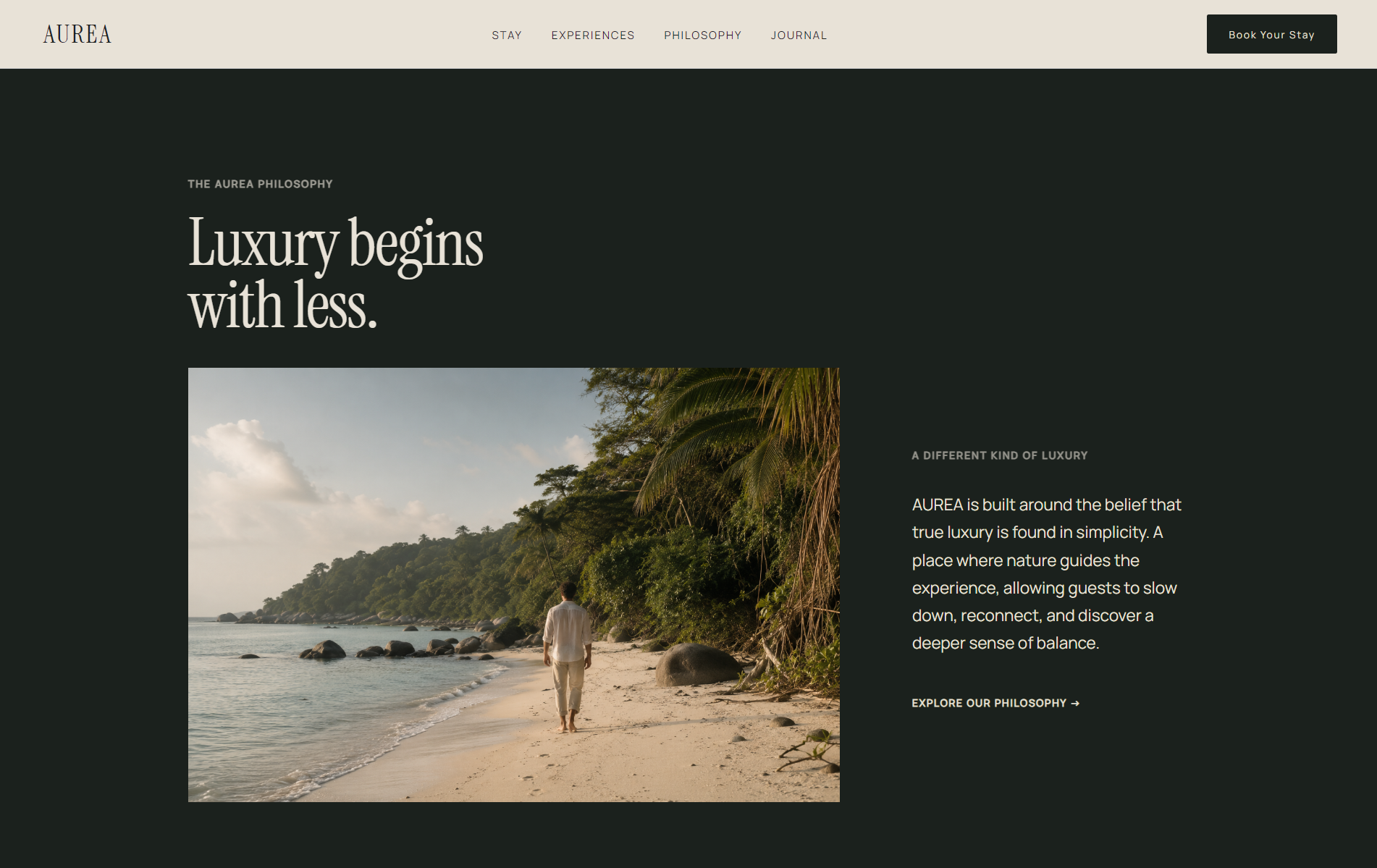 AUREA homepage philosophy section digital experience