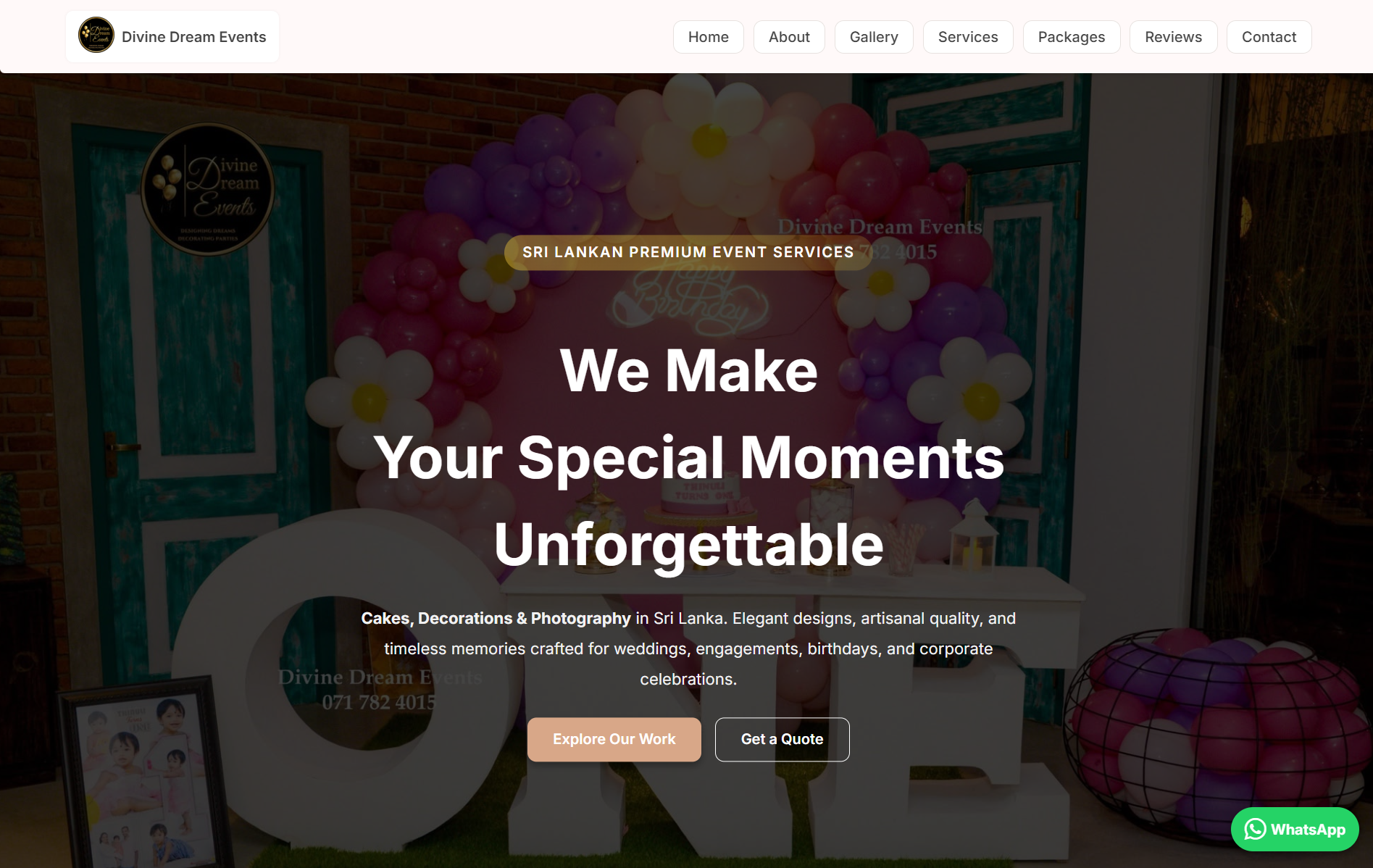 Divine Dreams Events website preview