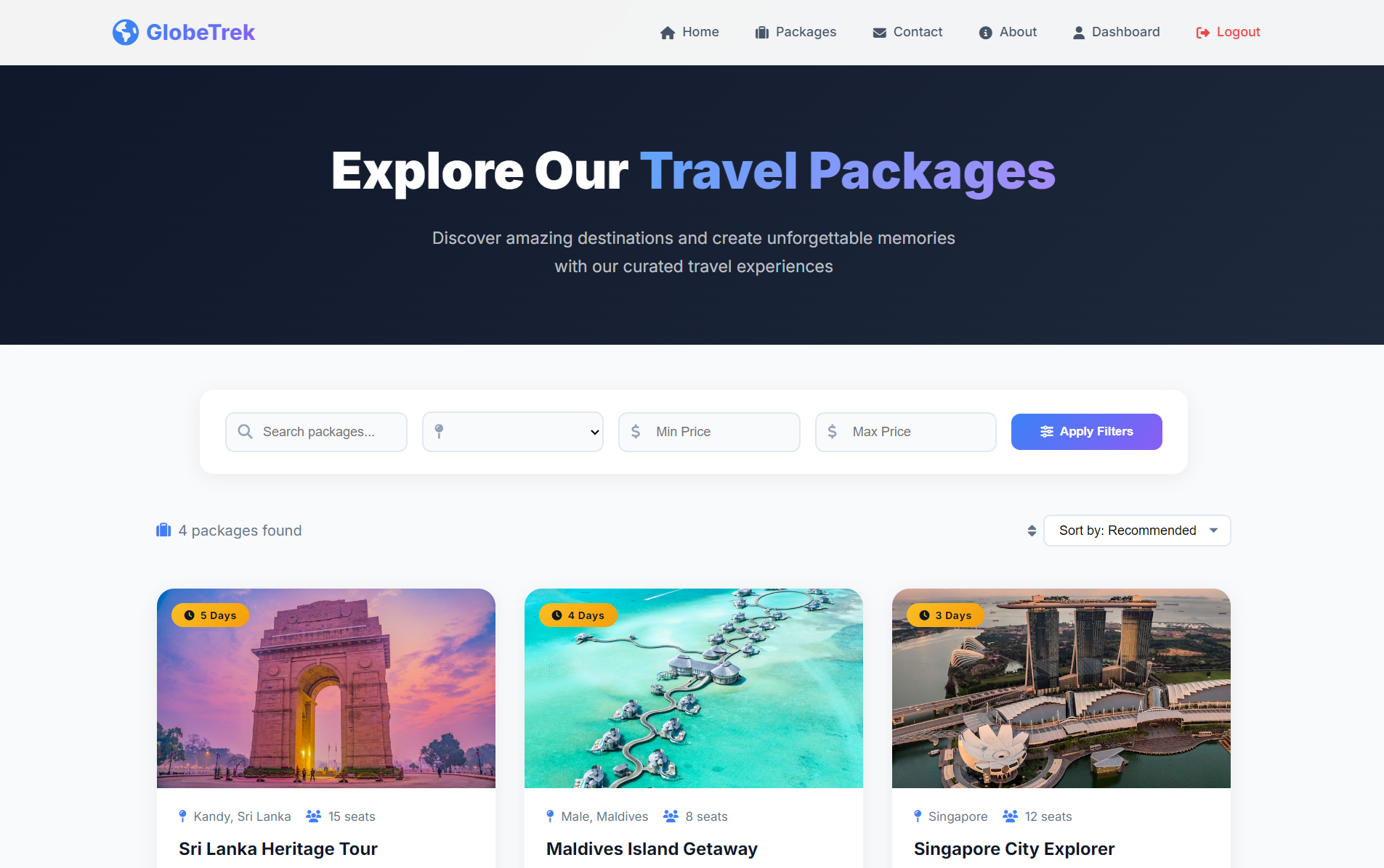 GlobeTrek Adventures booking and inquiry experience