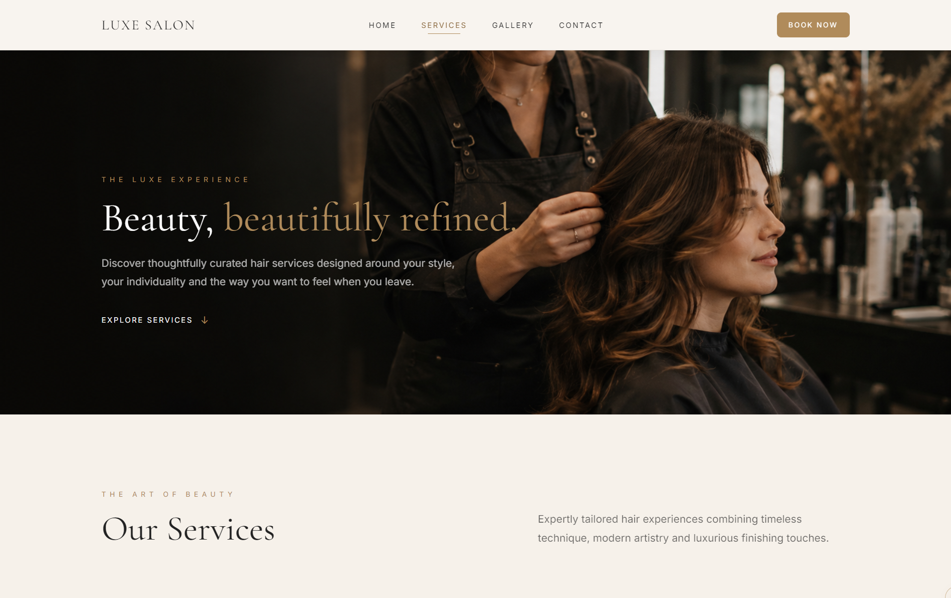 LUXE SALON signature services section digital experience