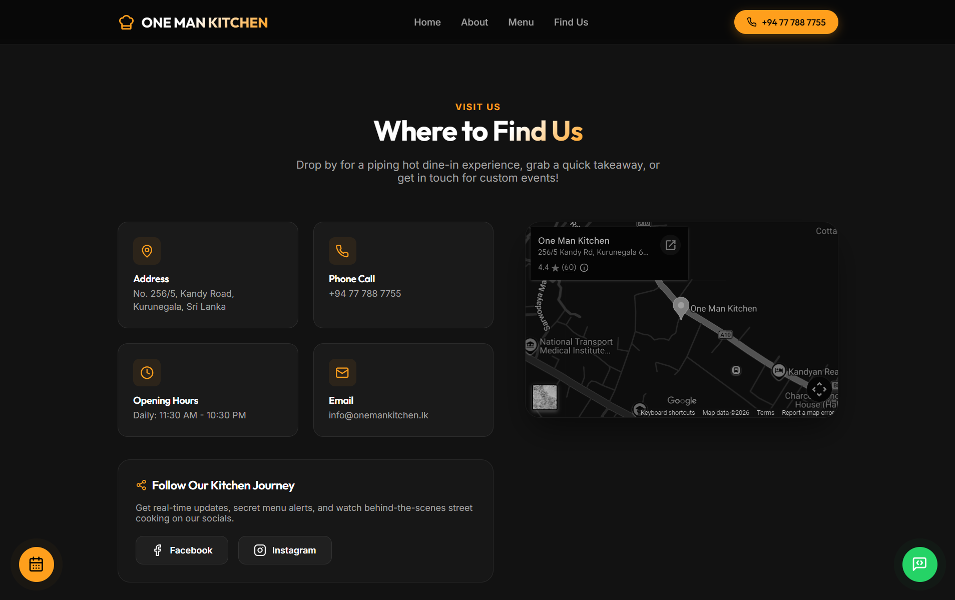 One Man Kitchen ordering and reservation experience